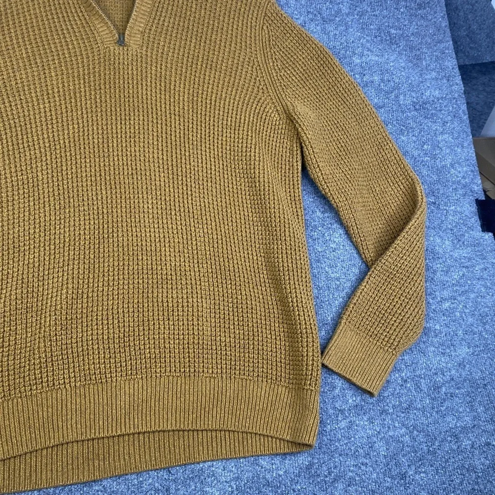 LL Bean Sweater Mens LT Brown 100% Organic Cotton Waffle Knit 1/4 Zip Mock Neck